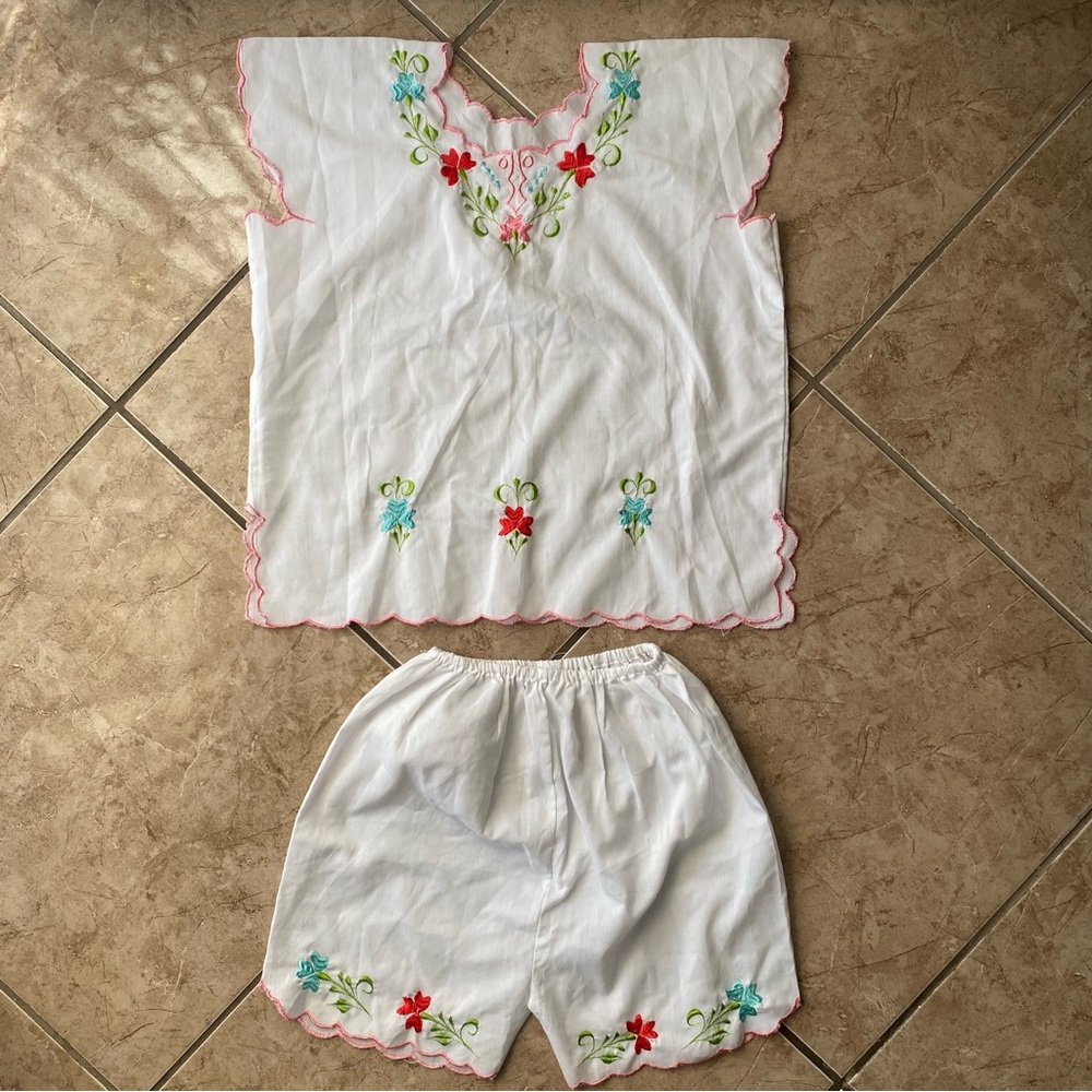 Embroidered White Top and Shorts Set